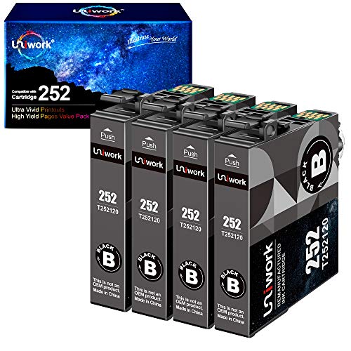 Uniwork Remanufactured Ink Cartridge Replacement for Epson 252XL 252 XL T252XL use for Workforce WF-3640 WF-3620 WF-7110 WF-7710 WF-7720 WF-7620 Printer Tray (4 Black)