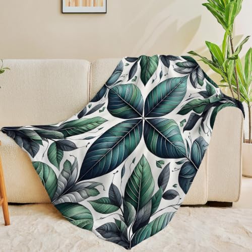 Plaid polaire microfibre 220x240 cm couverture texture feuille vert