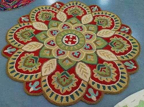 Image of Sifa Carpet Traditional Floral Round Area Rug - Hand-Tufted New Zealand Wool Circular Carpet for Dining Room & Bedroom Weight -10 Pund, Size-4x4 Feet (48x48 Inch Round)