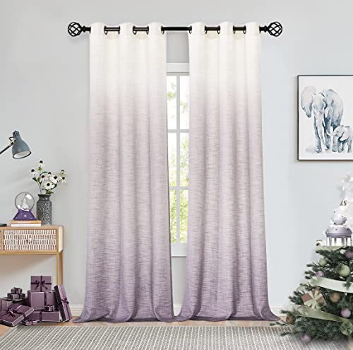 Image of Central Park Ombre Window Curtain Panel Linen Gradient Print on Rayon Blend Fabric Drapery Treatments for Living Room/Bedroom, Cream White to Lavender Purple, 40" x 84", Set of 2