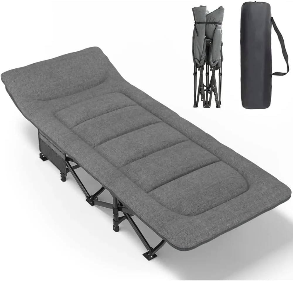 Portable Folding Camping Cot for Adults – Heavy-Duty Foldable Outdoor Bed for Travel, Office Naps, Beach, and Home Lounging (Gray)