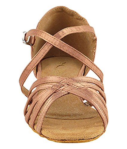Very Fine Dance Shoes - Ladies Practice, Cuban Low Heel, Waltz, Wedding Dance Shoes - 1670FT - 1-inch Heel and Foldable Brush Bundle - Tan Satin - 9.53