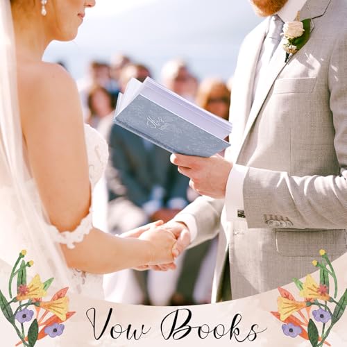 Image of Engrowtic Set of 2 Wedding Vow Books His and Hers (6.06x4.17) Premium Wedding Keepsake Essentials Elegant Bridal Shower Engagement Ceremony Gift for Bride Groom(Blue,Floral)