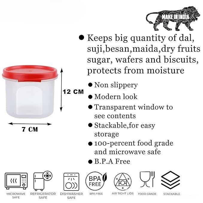 Image of SIMPARTE Smart Slim Storage Air-Tight & Leak Resistant Plastic Round Modular Container for Juice, Snacks, Spices, Dry Fruits, Stackable, BPA Free, Refrigerator Safe (250 ML, Set of 2, Red)