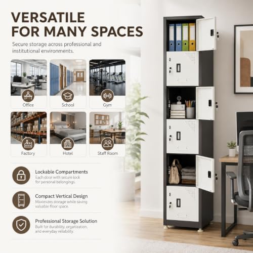 Image of Amazon Brand - Solimo Vertical 6-Door Brown Steel Locker, Heavy-Duty Multi-Purpose Storage Cabinet for Gym School Office & Staff Rooms, Secure Metal Compartments for Clothes Bags, Uniforms & Valuables