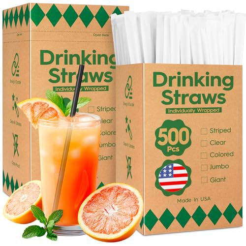 Delxo 1000 Count Individually Wrapped Black Plastic Straws - 10.25 Inch Long, 0.23 Inch Diameter - Disposable Drinking Straws for Party, Every Occasion - Made in USA