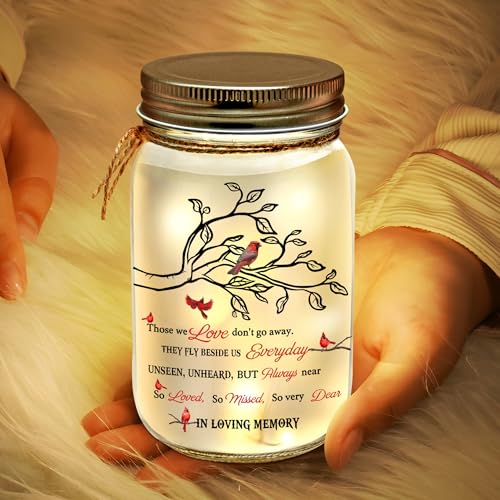 Keraoo Personalized Mason Jar Night Light - Memorial Gift for Family Members - Sympathy Bereavement Gift for Loss