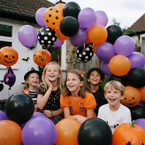 Image of 60 Pieces Halloween Balloons, Black and Purple Balloons Orange Confetti Balloon for Halloween Party Decorations