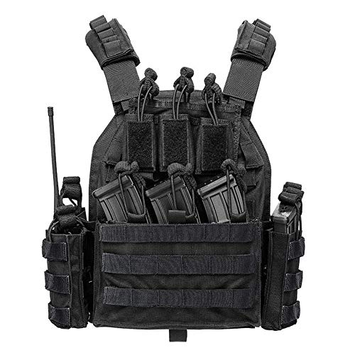 WLXW Chaleco Táctico Al Aire Libre para Hombres, Chaleco Deportivo de Uniforme de Campo Militar, Chaleco MOLLE Ajustable Multifuncional (S-4XL), Juego de Paintball CS con Pistola de Aire,Negro