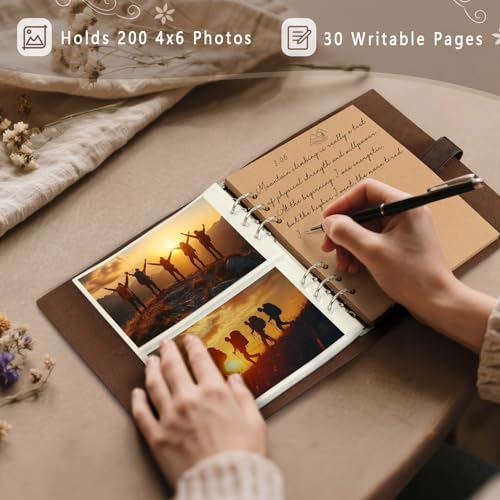 Artmag Photo Album 4x6 200 Photos, Thick Leather Cover Picture Album with 30 PCS Kraft Writing Paper Holds 200 Horizontal Photos for Family Wedding Anniversary (Red) by Artmag - Used condition - Image 3
