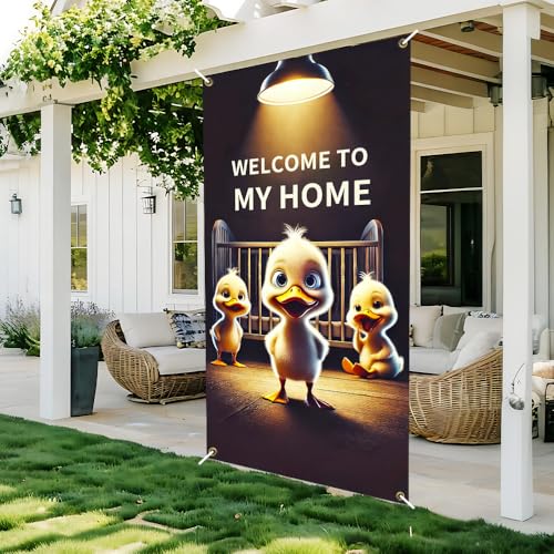Image of Cute Duckling Welcome Door Cover 35x71in Funny Baby Duck