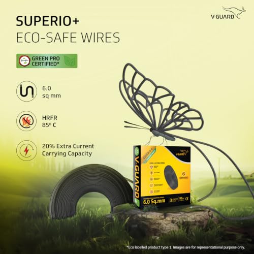 Image of V Guard Superio+ Eco Safe Triple Layered HRFR PVC Wiring Cables (Black, 6 Sqmm)