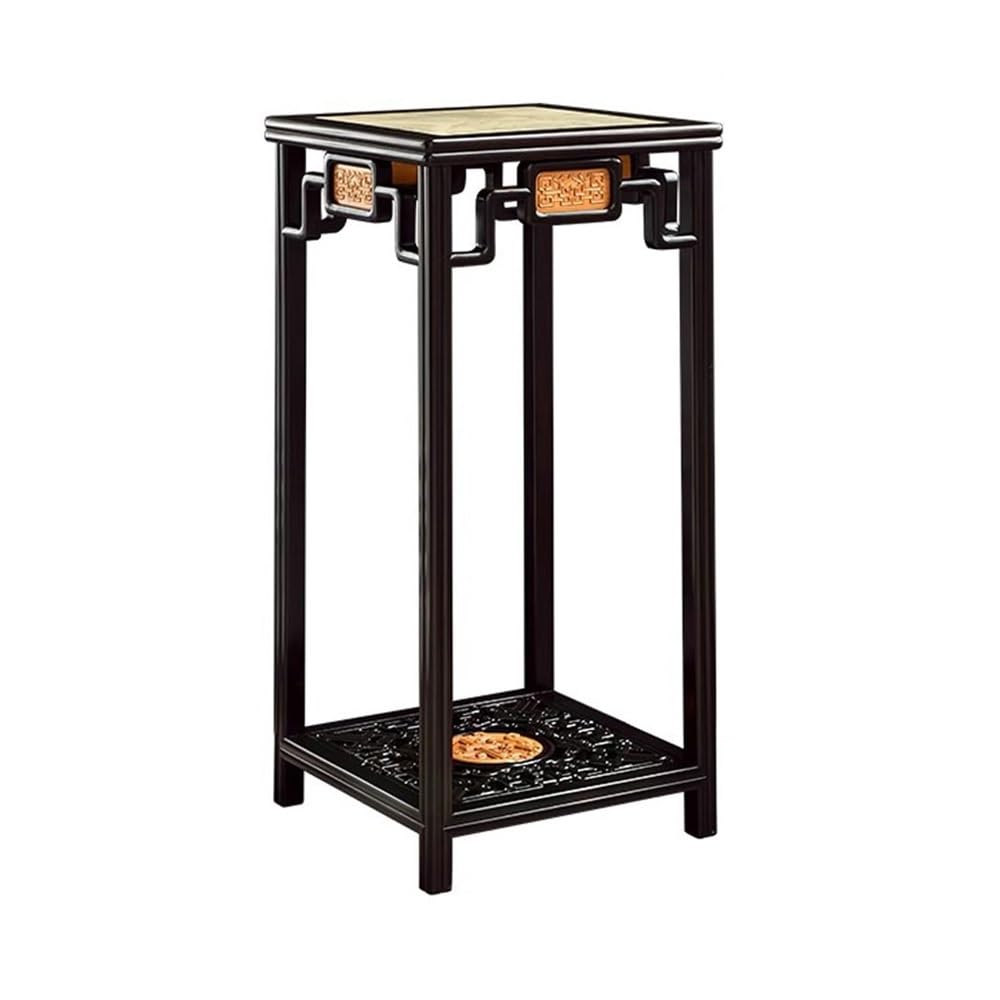 Hhmmei2024-23 Bonsai Rack Openwork Carving Redwood with Marble Display Rack, Chinese Antique Style Plant Base Bonsai base