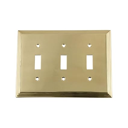 719952 Deco Switch Plate with Triple Toggle, Polished Brass