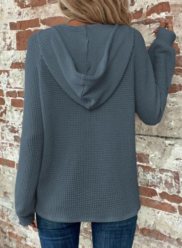 Image of Dokotoo Hoodies for Women Waffle Knit Button V Neck Casual Sweatshirt Tops