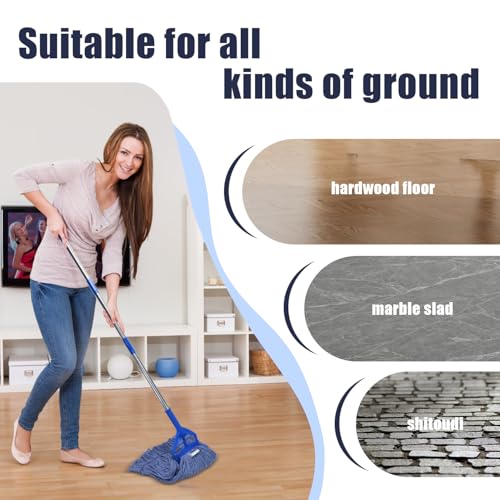 Image of Commercial Cotton Mop Heavy-Duty Industrial with 2 Replacement Heads 152 cm Handle Replacement mop Head (Blue)