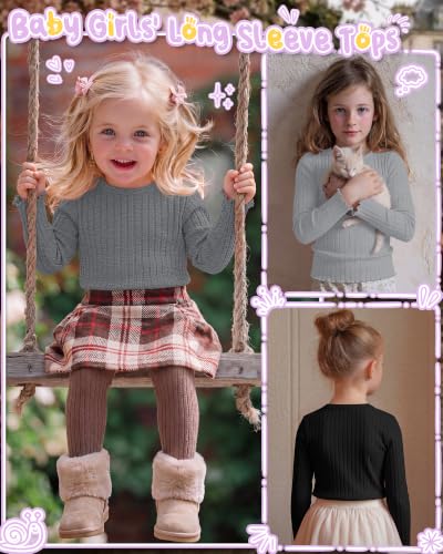 Image of 4 Pack Toddler Girls' Long Sleeve Shirts Cotton Tops