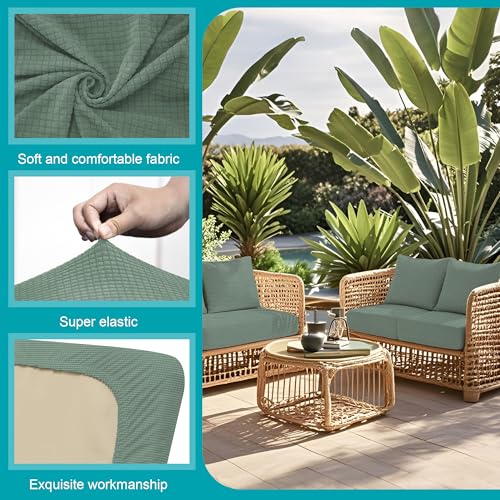 Image of BIETYONE 14Pcs Stretch Patio Cushion Covers,Outdoor Couch Covers Replacement,Outdoor Couch & Sofa Slipcovers,for Patio Furniture Cushion Covers,Washable Reusable Furniture Protector (Cyan,Cover Only)