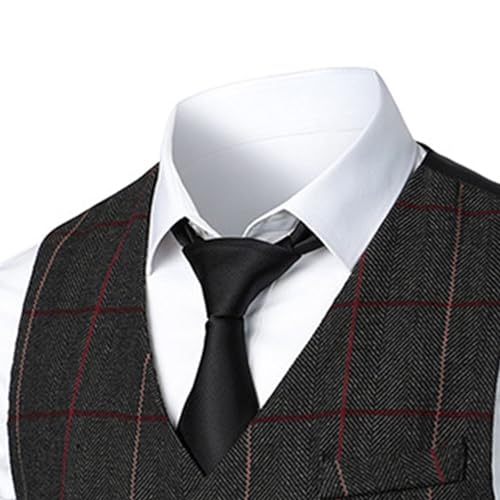 JEsilunmaMY Men's Double-Breasted Plaid Suit Vest Slim Fit Vintage Tweed Waistcoat Vest Business Formal Dress Tuxedo Vest3