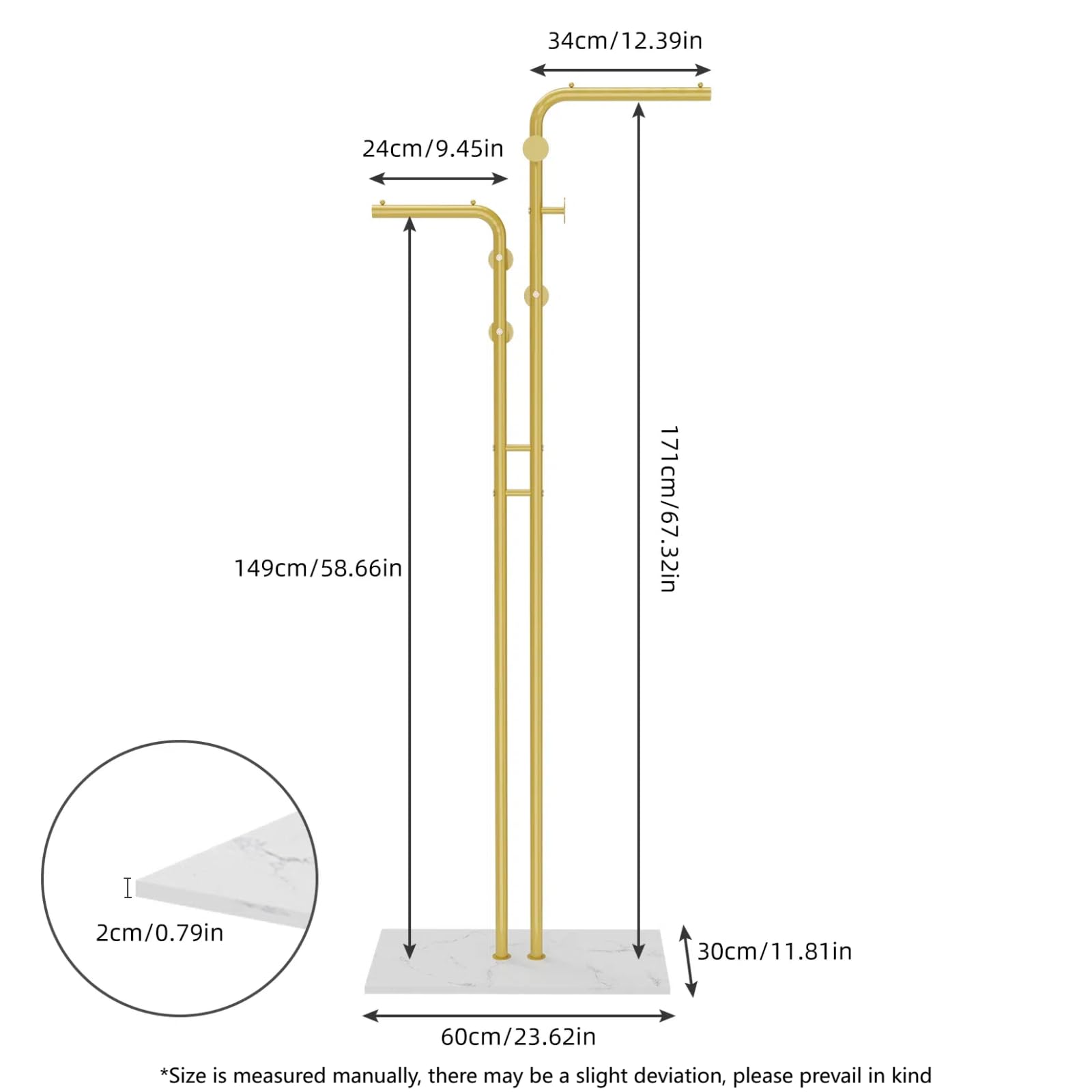 LOZABEE Garderobenständer Aus Metall – Mit Marmorsockel, 12 Haken, 178 Cm Hoch, Weiß