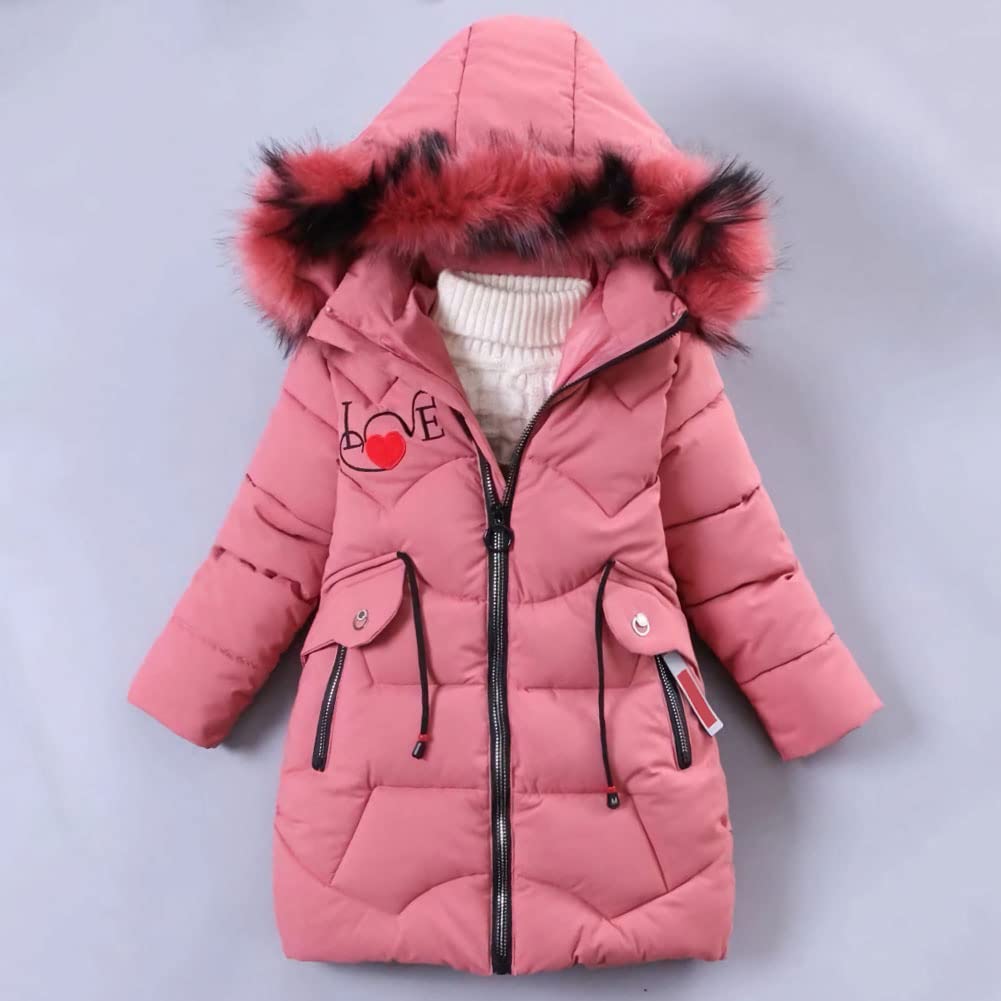 Niñas Chaqueta Slim de Invierno Línea A Abrigo de Pluma con Capucha de Pelo Ropa Caliente Acolchada de Algodón