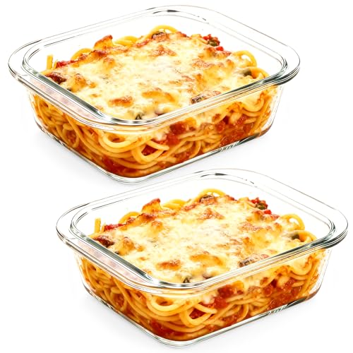 2 fuentes de cristal de borosilicato de 0,9 l, 17 x 19,6 x 4,65 cm, rectangulares de vidrio de borosilicato, aptas para microondas, freidora de aire caliente, horno