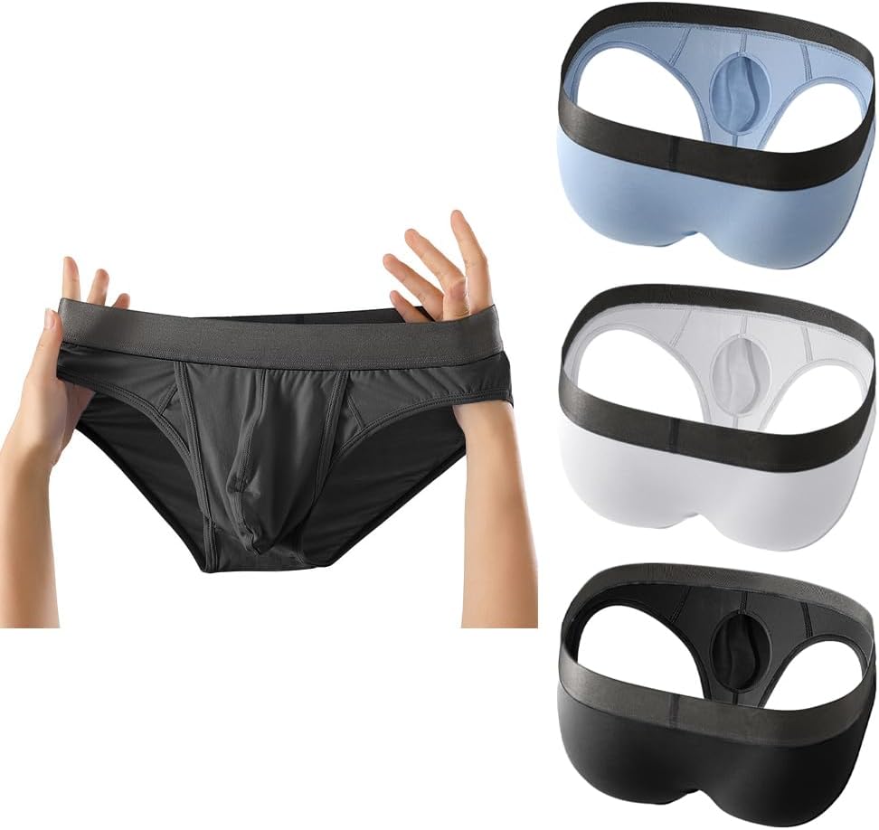 Cerahome Men's Boxers Briefs Fly Pouch Front Open Breathable Bulge Underwear Separated Pouch Trunks