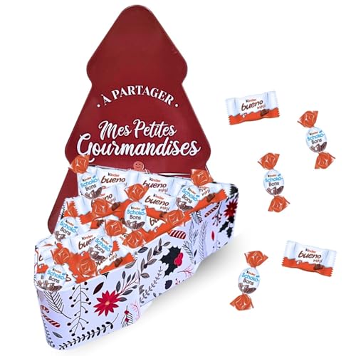 KINDER Noël | Boite sapin garnie de 35 chocolats Kinder Schokobons et Mini Bueno | Célébrez les fêtes avec ce Coffret Gourmand pour Petits et Grands