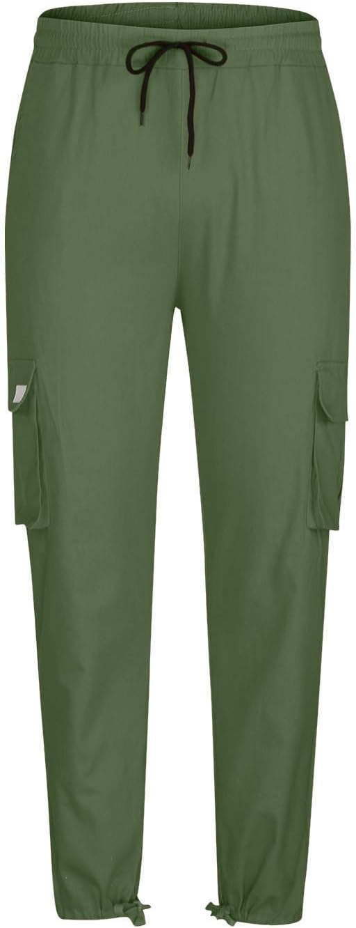 Cargo Pants for Men Drawstring Elastic Waist Hiking Joggers Cotton Loose Tactical Sweatpants Workout Outdoor Trousers - Image 5