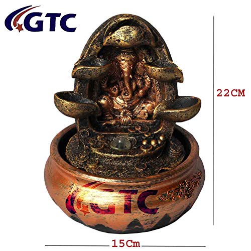 Image of GTC Beautiful Lord Ganesha Water Fountain Shree Ganesha Show Piece for Home Decorative Home Gifts for Drawing Room Living Room Waterfall Decorative Item with Led Light and Mini Motor Pump (ITN-9602).
