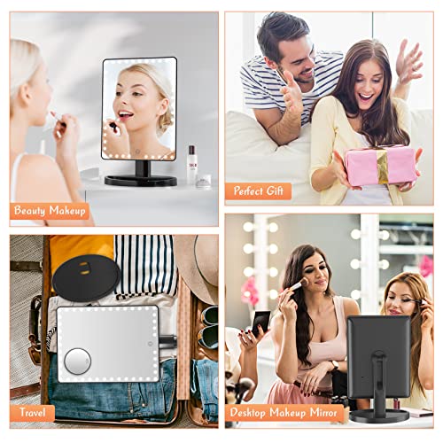 Funtouch Rechargeable Large Makeup Mirror With Lights And 10X Magnification Mirror, Lighted Makeup Vanity Mirror With 96 Led, Sensor Touch Dimmable, 360 Degree Adjustable Rotation, Light Up Mirror #TOP6