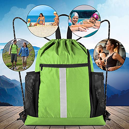 Image of BeeGreen Cinch Bag Backpack String Gym Sackpack with Shoe Compartment and Two Side Mesh Pockets Large Lightweight Portable Sport Drawstring Sack