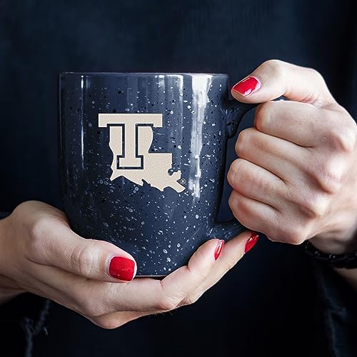 Image of Rico Industries NCAA Louisiana Tech Bulldogs Navy Blue Personalized 16 oz Team Color Laser Engraved Speckled Ceramic Coffee Mug