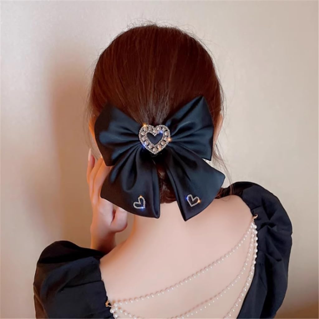 HKGFAYO ブラックヘッドドレスグリッターダイヤモンドラブハート後頭部ヘアピン女性春クリップ