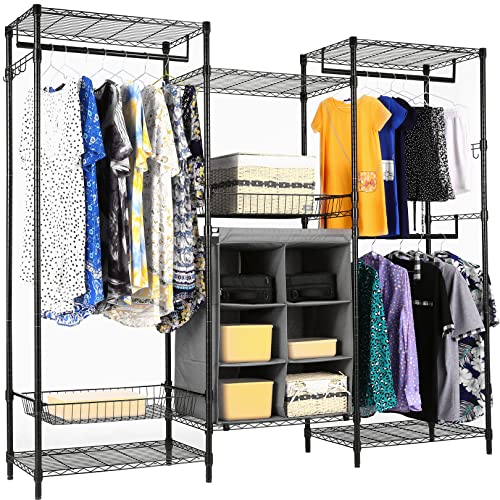 Homdox Heavy Duty Clothing Rack, Portable Clothes Racks, with Side Hooks and Clothes Rods