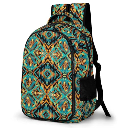 Unisex Backpack with Side Pockets, Women Men Durable Spacious Backpack, Southwest Native Indian American Aztec Print Comfy Shoulder Bag for Travel, Daily Commuting