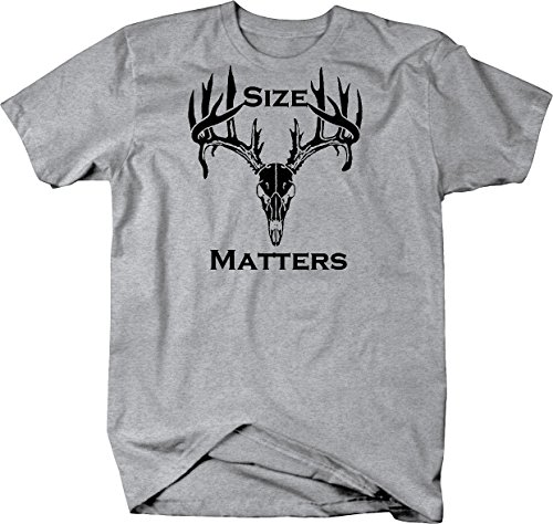 Bold Imprints Size Matters Hunting Deer Antlers Skull Graphic T Shirt for Men Large Heather Grey