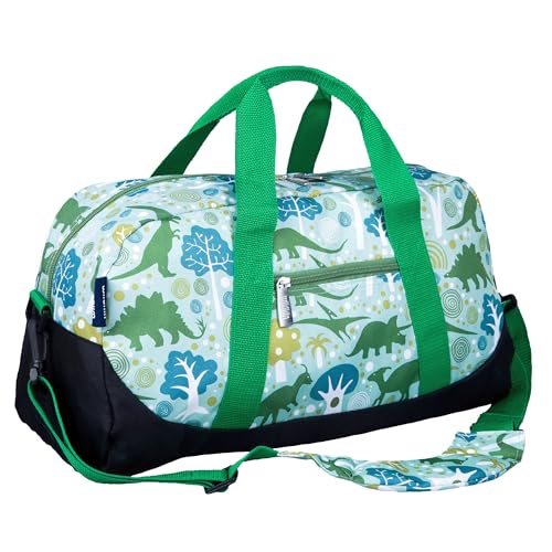 Image of Wildkin Kids Overnighter Duffel Bag - Carry-On Travel Bag for School & Sleepovers, Lightweight, Durable, Boys & Girls Ages 4-15 - Dinomite Dinosaurs