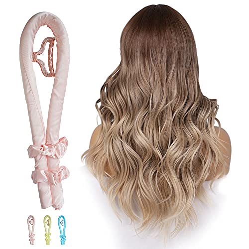 Heatless Curling Rod Headband, Silk Soft Heatless Curls Roller Ribbon Headband, Sleeping Overnight Heatless Hair curlers, DIY Hair Styling Tools for Long Medium Hair (Pink)