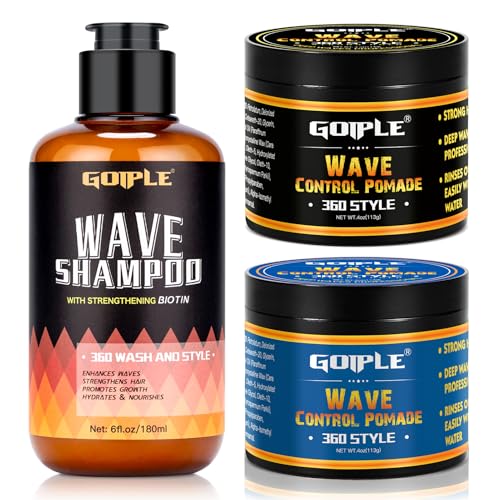 Natural Wave Pomade Strong Hold Easy Wash 360 Wave Training Hair Cream - Waves Grease for Men Water-Based Hair Cream Moisture Control - 360 Waves Wash Shampoo Enhance Waves Hair Shampoo for Black Men