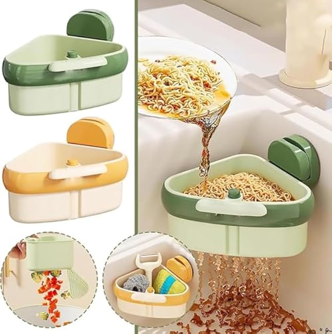 Cureaway Suction Cup Sink Corner Rack, Cureaway Suction Cup Sponge Holder, Automatic Dumping, No dirty hands, for Kitchen (yellow)