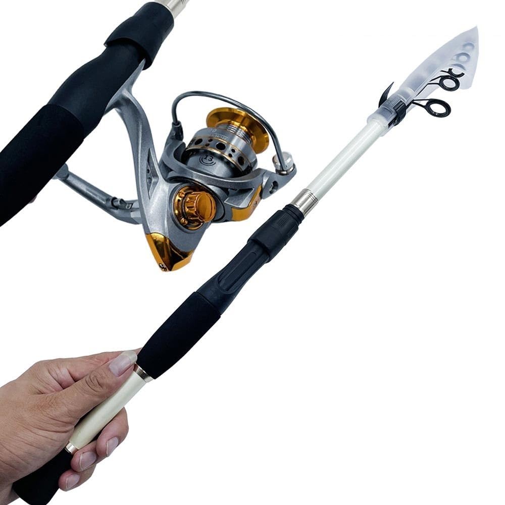 Wędki Wędka teleskopowa 1,8-2,4 m z przynętą i kołowrotkiem o przełożeniu 5,2:1 High Speed ​​Reel Fishing Tackle Wędka teleskopowa(Black rod with reel,1.8m)