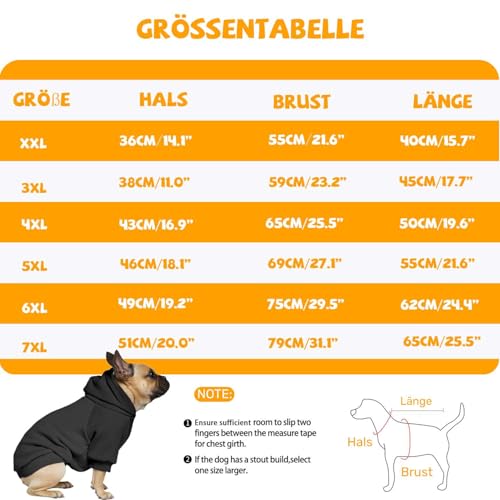 SOADKP Hunde Pullover Kapuzenpulli mit Fleece– Warme Hoodies & Mantel für Mittelgroße Hunde – Bequemer Kapuzenpullover Weicher Hundesweatshirt (Schwarz+Grau/6XL)