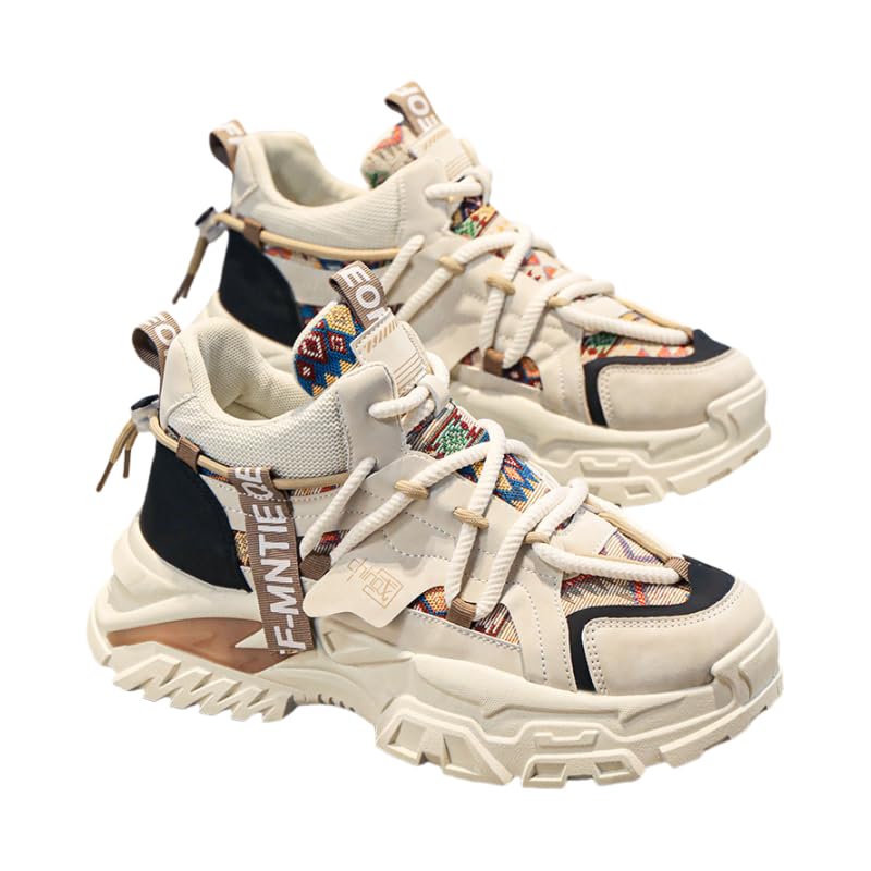 Men's Retro Lace-Up Thick-Sole Sneakers - Comfortable and Non-Slip, Suitable for Outdoor Activities in All Seasons