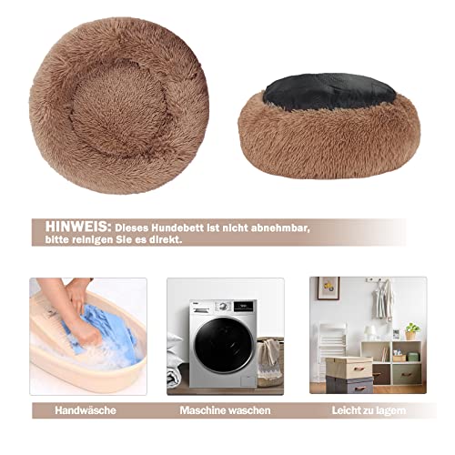 Hundebett Katzenbett Flauschig Rund aus Plüsch - Donut Kuscheliges Hundekissen Hundekorb Waschbar S/M/L/XL/XXL für Kleine, Mittelgroße und Große Hunde, Katzen und Andere Haustiere (S-40cm, Braun)