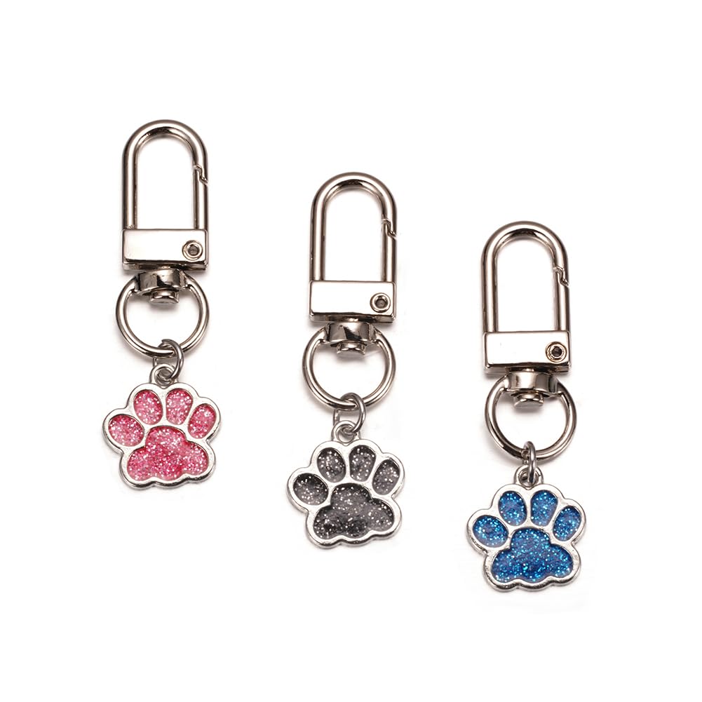 SWJEWELCute Dog Paw Print Charms Keychain 3pcs Set Small Black Pink Blue Glitter Key Chain for Women Bag Charm Car Key Ring Pendant Purse Backpack Handbag Earphone Case Decoration PAWS