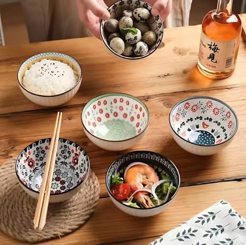 Image of Premium Ceramic Bowls Set of 6 for Kitchen & Dining | Microwave Safe Serving Bowls for Soup, Snacks, Salad, Ice Cream, Pasta & Cereal | Dishwasher Safe Multicolor Bowls