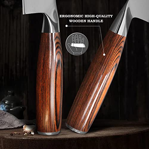 Foto von Home Safety Damastmesser Scharfes Damast Kochmesser - Profi Fleischmesser aus echtem Damaststahl für Küche - Handgeschmiedetes Hackmesser, rutschfeste Pakkaholz Griff + Geschenkbox