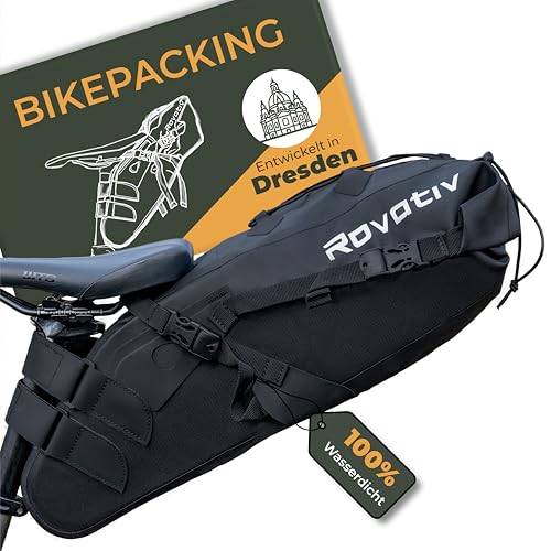Rovativ - Bikepacking Satteltasche [10 Liter] 100% Wasserdicht - super Fester Halt - Fahrrad Satteltasche aus TPU-Gewebe - für Gravelbike und MTB Bike Packing