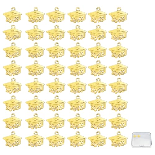2026 Tassel Charm 50PCS Mini Graduation Cap Charm Gold 2026 Grad Cap Pendant for Graduation Decorations DIY Crafts Necklace Bracelets Earring Keychain Jewelry Making Accessory Grad Party Supplies